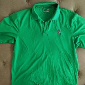 Under Armour green golf shirt.